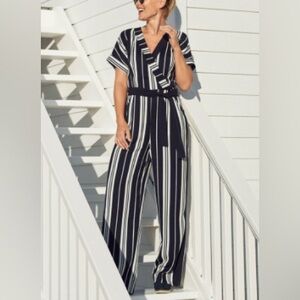 Emma Willis Ladies Linen Blue and white jumpsuit size 14 great condition